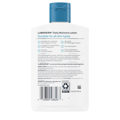 Lubriderm Lotion Daily Moisture All Skin Types Fragrance Free 6Oz/177Ml