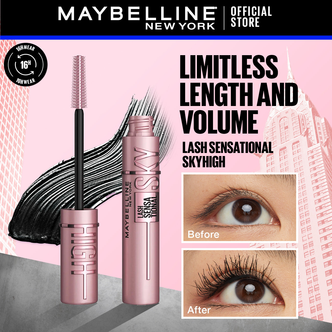 Maybelline New York Lash Sensational Waterproof Sky High Mascara for Limitless Length