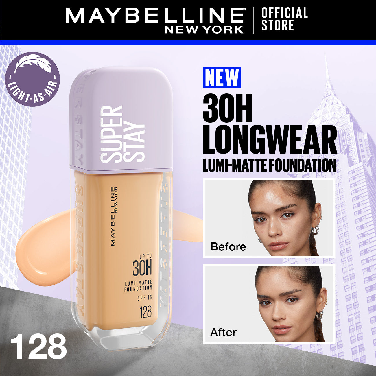 Maybelline New York Super Stay Up to 30hr Lumi Matte Foundation - 128