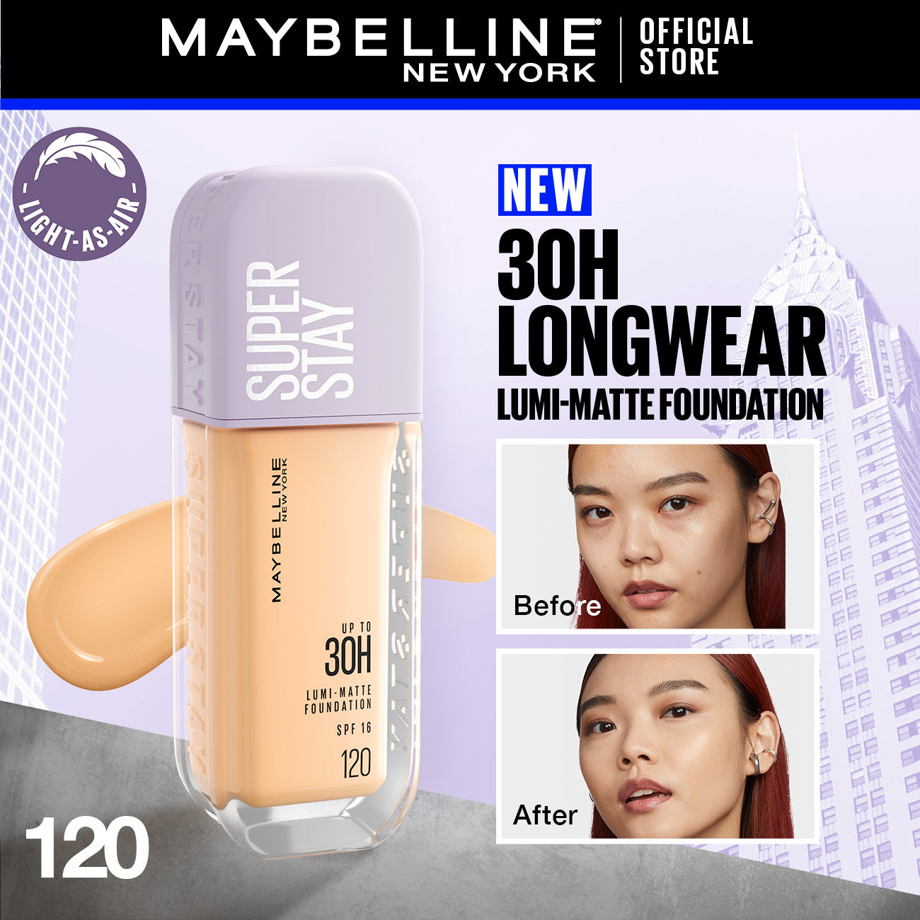 Maybelline New York Super Stay Up to 30hr Lumi Matte Foundation - 120