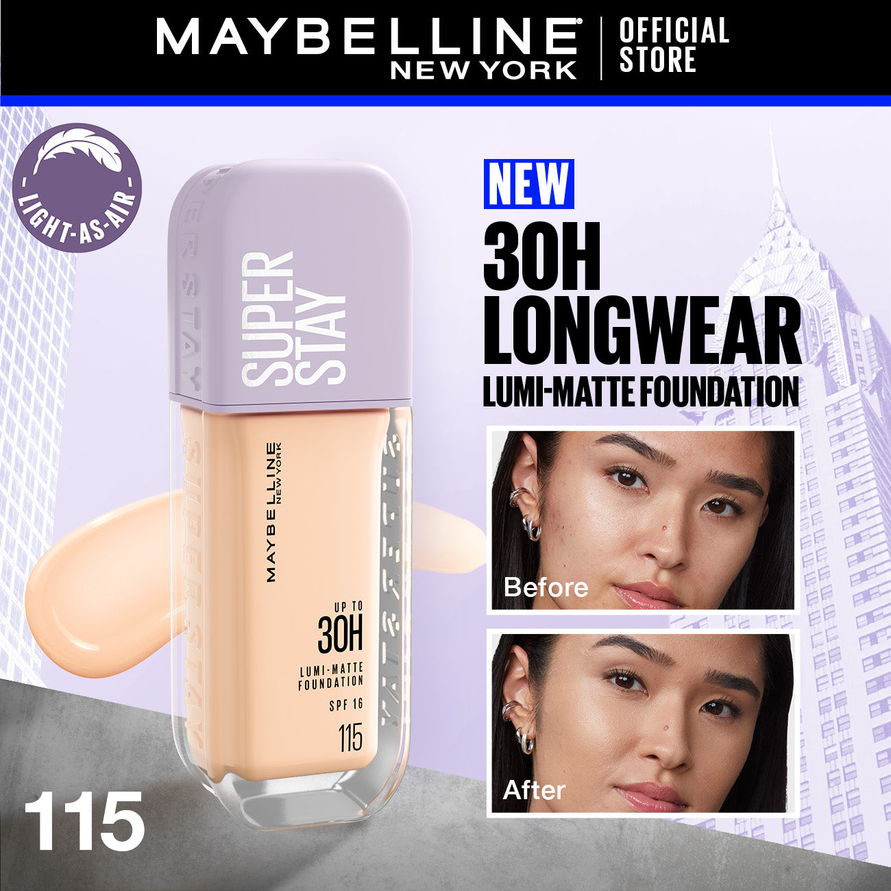 Maybelline New York Super Stay Up to 30hr Lumi Matte Foundation - 115