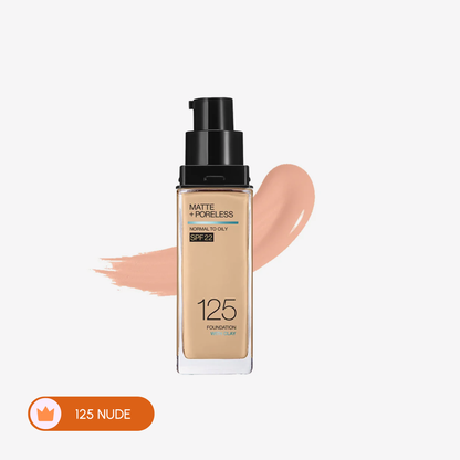Maybelline Ny New Fit Me Matte + Poreless Liquid Foundation Spf 22 - 125 Nude Beige 30Ml - For Normal To Oily Skin