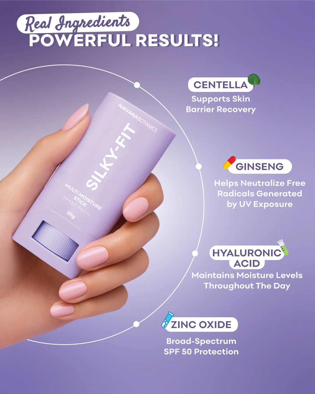 Nirvana Botanics - Silky Fit Moisturiser Stick SPF 50+++ - FOR DRY SKIN