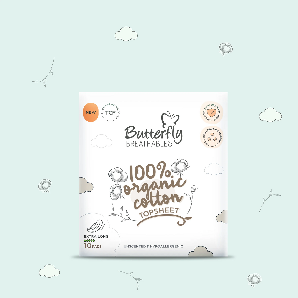 Butterfly - Breathables Organic Cotton Extra Long Sanitary Pads - 10's