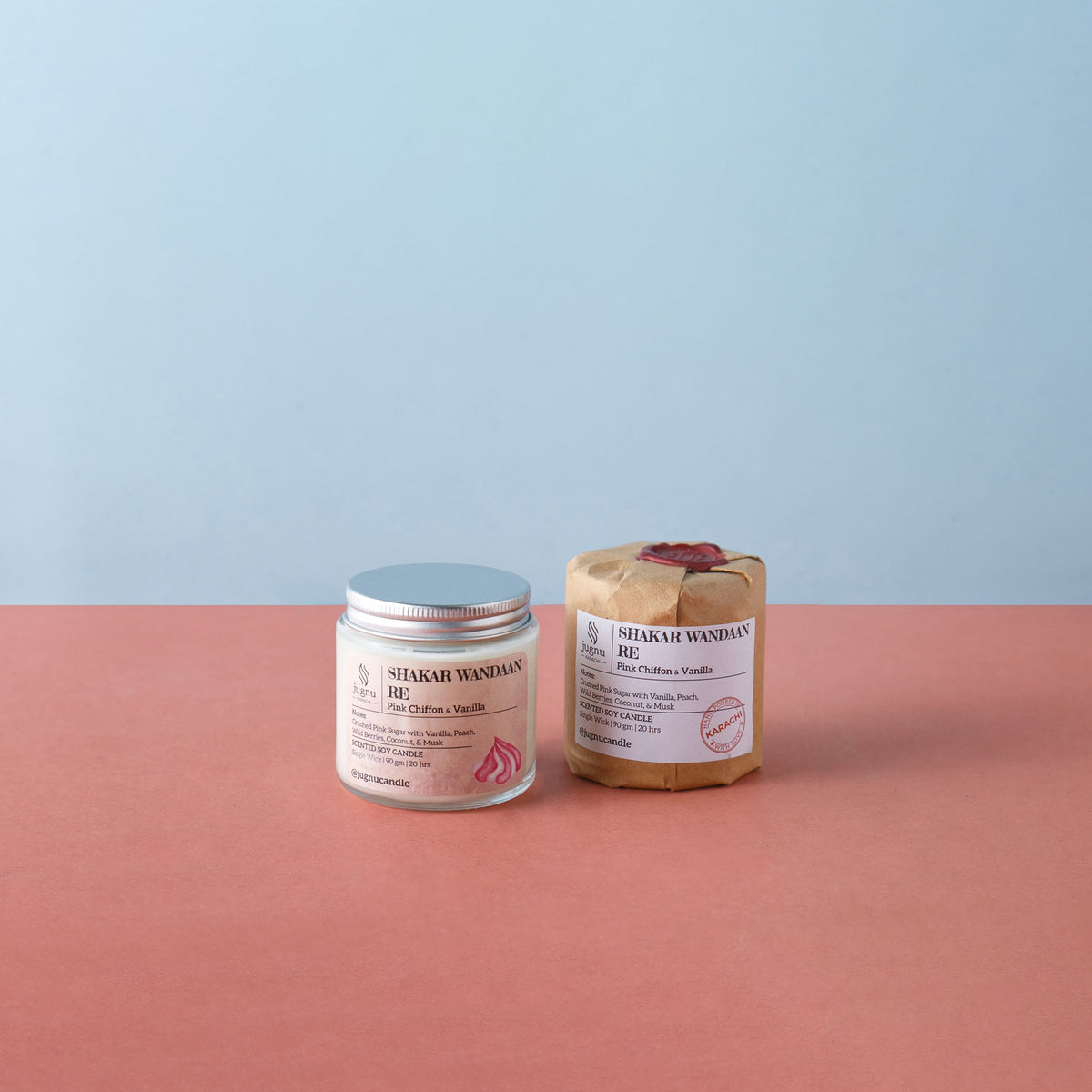 Jugnu - Shakar Wandan Re (Pink Chiffon & Vanilla) Scented Soy Candle - Small 90g
