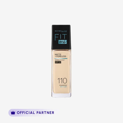 Maybelline Ny New Fit Me Matte + Poreless Liquid Foundation Spf 22 - 110 Porcelain 30Ml - For Normal To Oily Skin