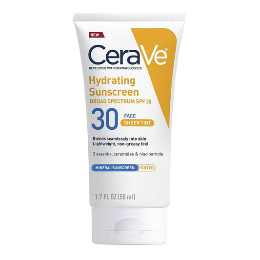 Cerave Hydrating Mineral Sunscreen Spf30 Face Sheer Tint 1.7Oz/50Ml