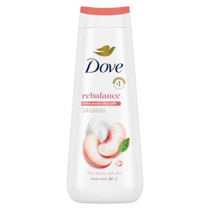 Dove - Body Wash Usa Rebalance White Peach & Rice Milk 20Oz/591Ml