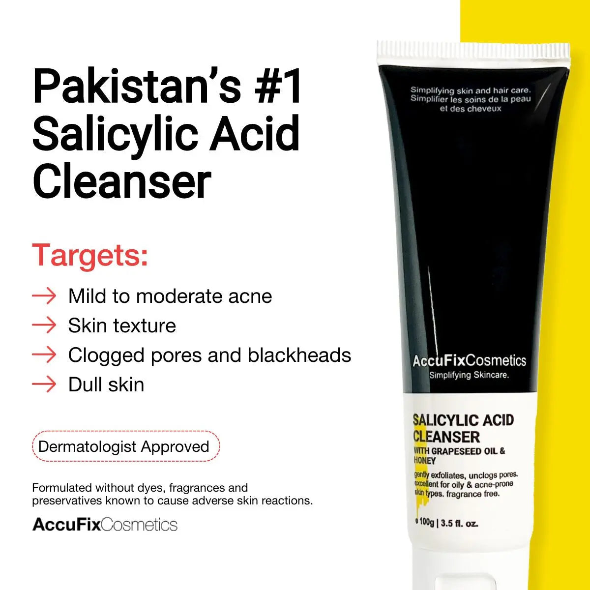 Best Cleanser with Salicylic acid for treating acne, blackheads & dull skin. 