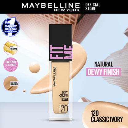 Maybelline Ny New Fit Me Dewy + Smooth Liquid Foundation 30 Spf - 120 Classic Ivory 30Ml - For Normal To Dry Skin