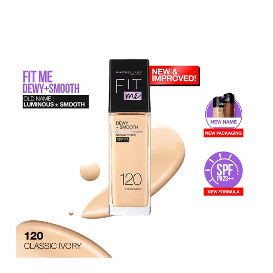 Maybelline Ny New Fit Me Dewy + Smooth Liquid Foundation Spf 23 - 120 Classic Ivory 30Ml - For Normal To Dry Skin - Highfy.pk