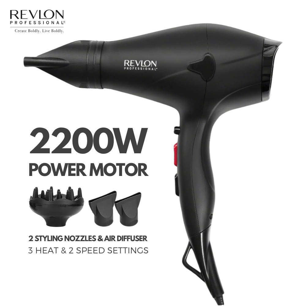 Revlon - Revlon Professional Hair Dryer 2200W with 2 Styling Nozzles & Air Diffuser