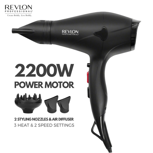 Revlon - Revlon Professional Hair Dryer 2200W with 2 Styling Nozzles & Air Diffuser