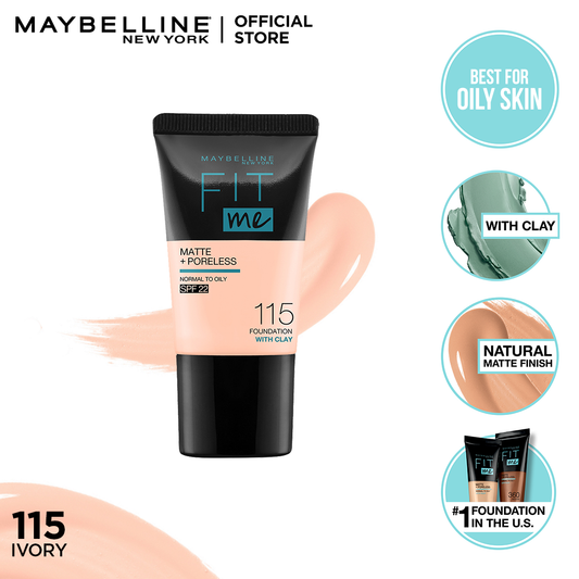 Maybelline New York Fit Me Matte & Poreless Liquid Foundation 18Ml Mini Tube - 115 Ivory - For Normal To Oily Skin - Highfy.pk