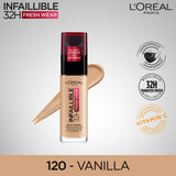 L'Oreal Paris Infallible 24H Fresh Wear Breathable Liquid Foundation - 120 Vanilla - Highfy.pk