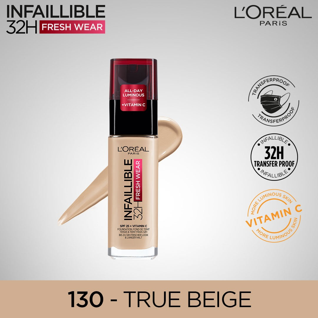L'Oreal Paris Infallible 24H Fresh Wear Breathable Liquid Foundation - 130 True Beige - Highfy.pk