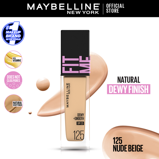 Maybelline Ny New Fit Me Dewy + Smooth Liquid Foundation Spf 23 - 125 Nude Beige 30Ml - For Normal To Dry Skin - Highfy.pk