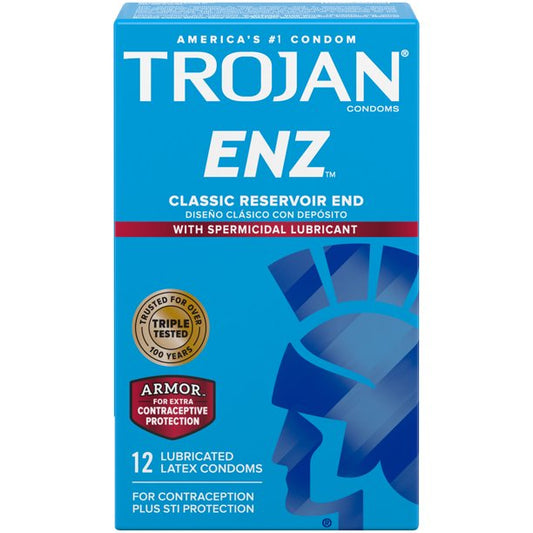 Trojan Enz Armor Spermicidal Lubricated Condoms 12 Count - Highfy.pk