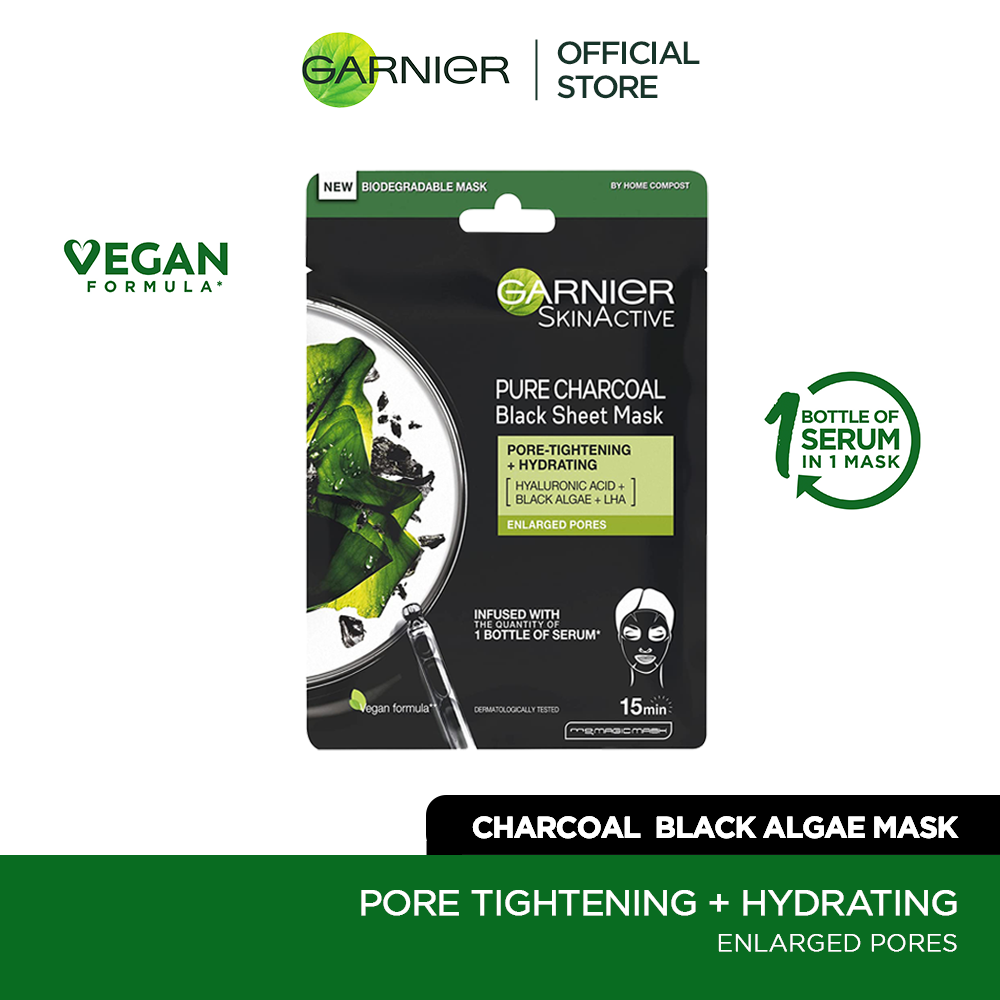 Garnier Skin Active Pure Charcoal Black Algae Tissue Face Mask, Pore Tightening 28G