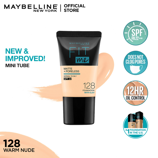 Maybelline New York Fit Me Matte & Poreless Liquid Foundation 18Ml Mini Tube - 128 Warm Nude - For Normal To Oily Skin - Highfy.pk