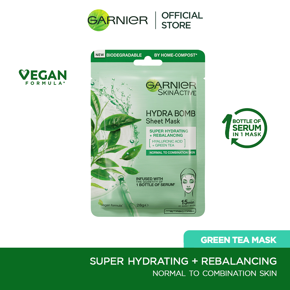 Garnier Skin Active Hydra Bomb Green Tea Tissue Face Mask, Hydrating And Rebalancing 28G - Highfy.pk