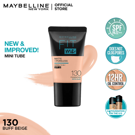 Maybelline New York Fit Me Matte & Poreless Liquid Foundation 18Ml Mini Tube - 130 Buff Beige - For Normal To Oily Skin - Highfy.pk