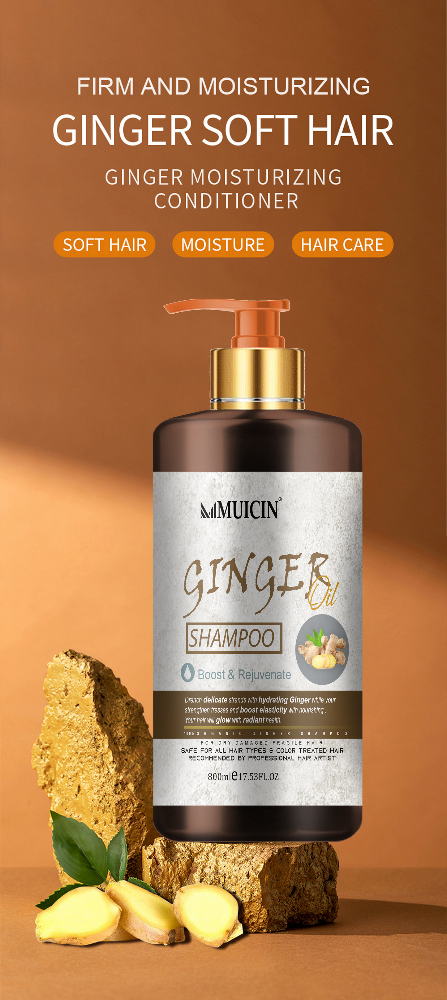 MUICIN  - Boost & Rejuvenate Ginger Hair Shampoo - 800ml