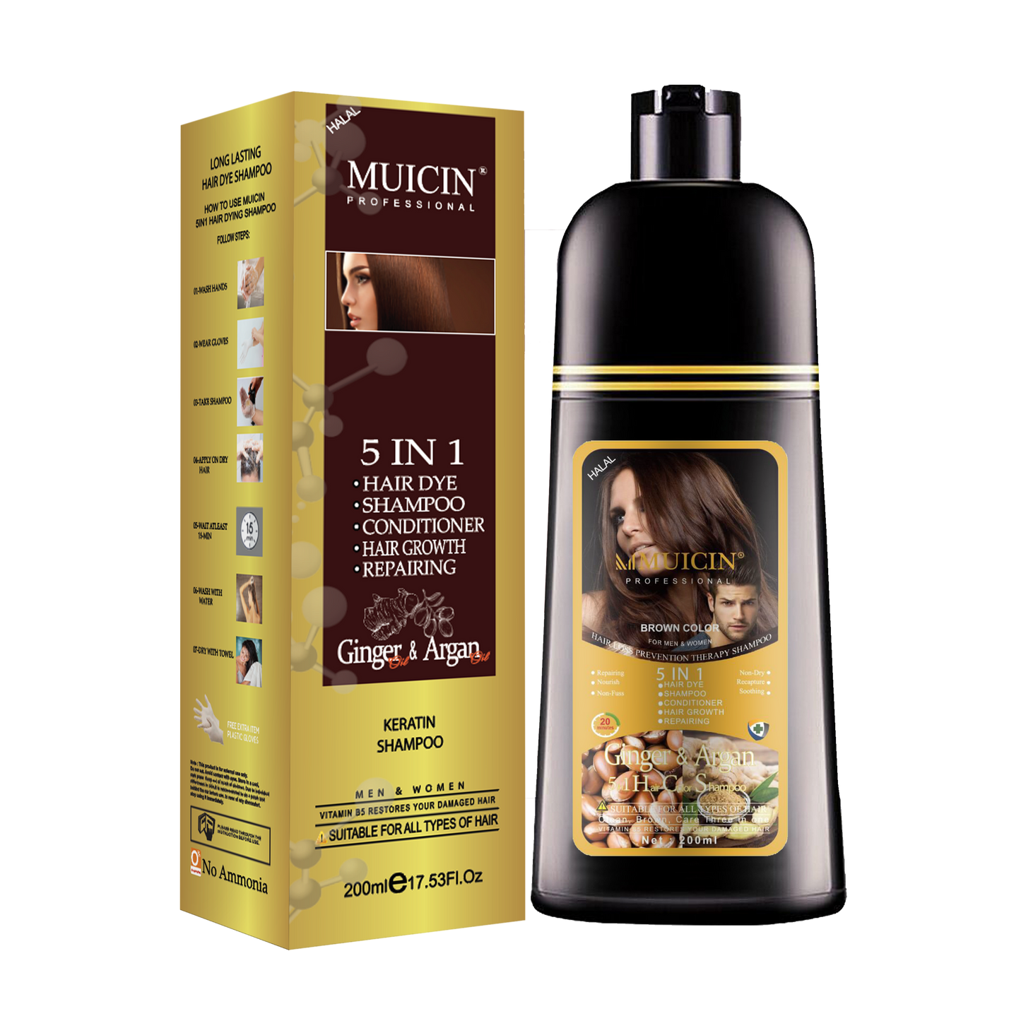 MUICIN - 5 in 1 Hair Color Shampoo With Ginger & Argan Oil