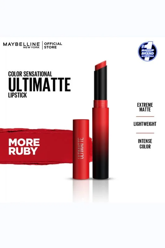Maybelline New York Color Sensational Ultimate Matte Lipstick, 199 More Ruby - Highfy.pk