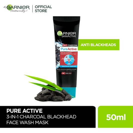 Garnier Skin Active 3-In-1 Charcoal Blackhead Face Wash Mask Scrub 50Ml - Highfy.pk