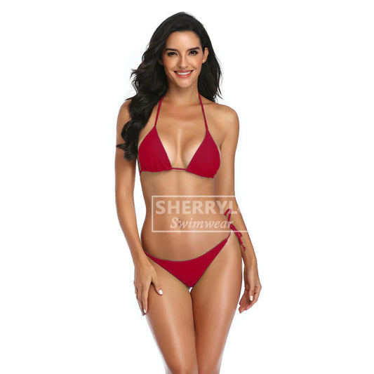 Sajiero Secret'S- Red Tie Side Bottom Push Up Padded Top Triangle Bikini - Highfy.pk
