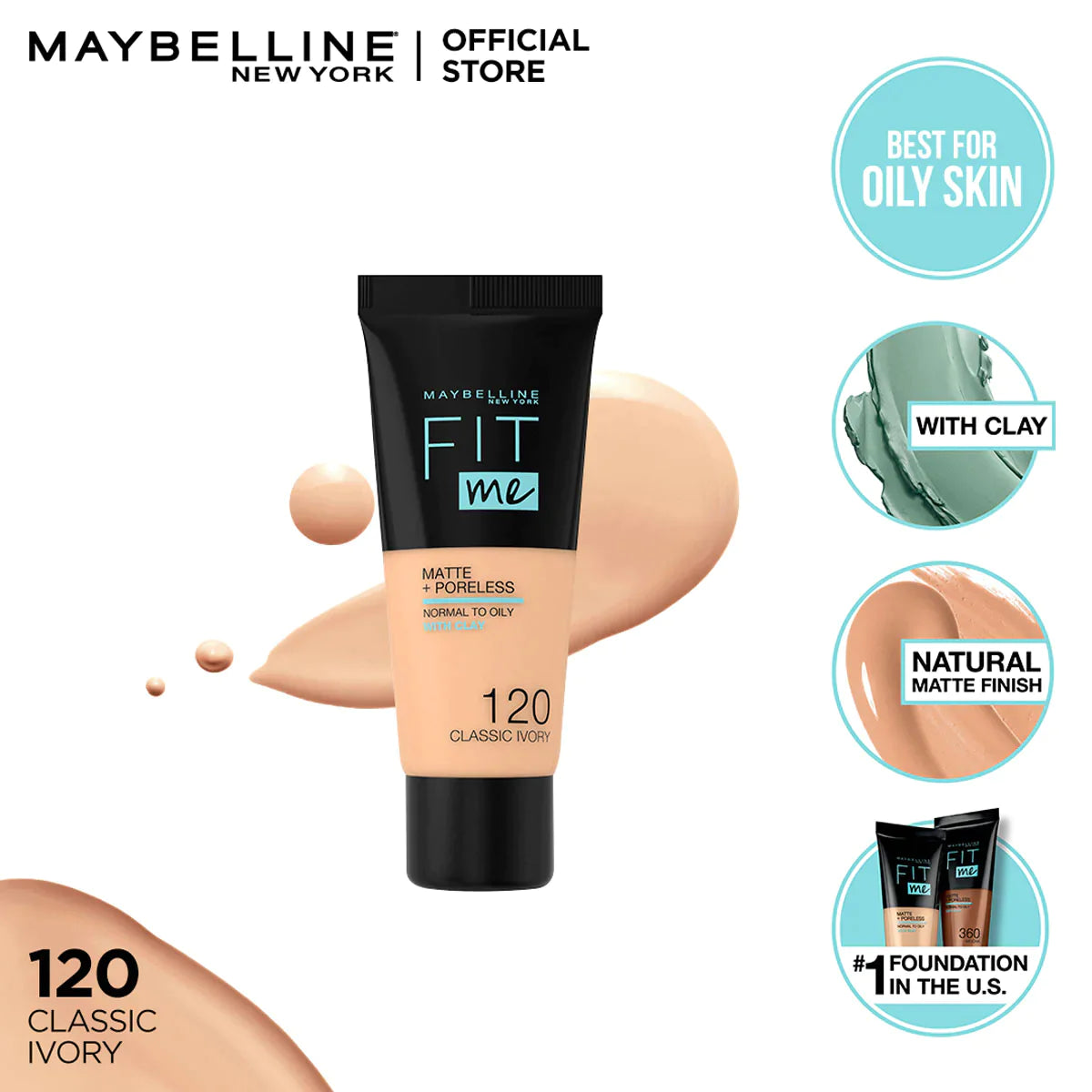 Maybelline - Fit Me Liquid Foundation Matte & Poreless - 120 Classic Ivory - Highfy.pk