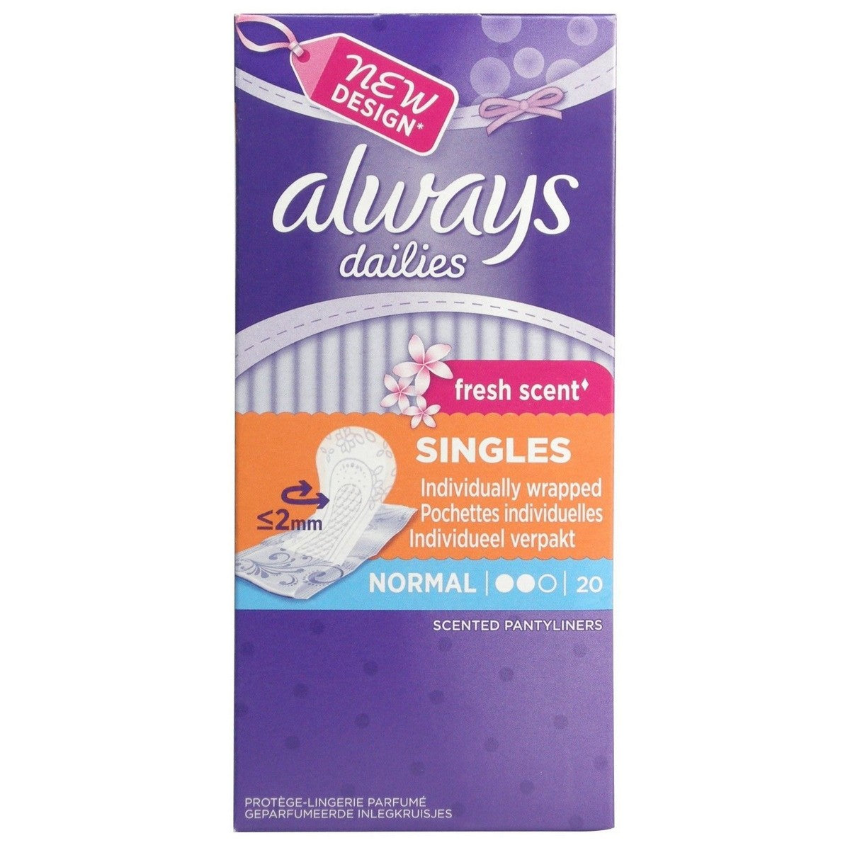 Always Dailies Singles To Go Panty Liners Fresh Scent Normal 20'S - Highfy.pk