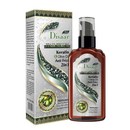 Disaar Hair Serum 2In1 Keratin & Olive Oil Anti Frizz Mild Formula 120ML - Highfy.pk